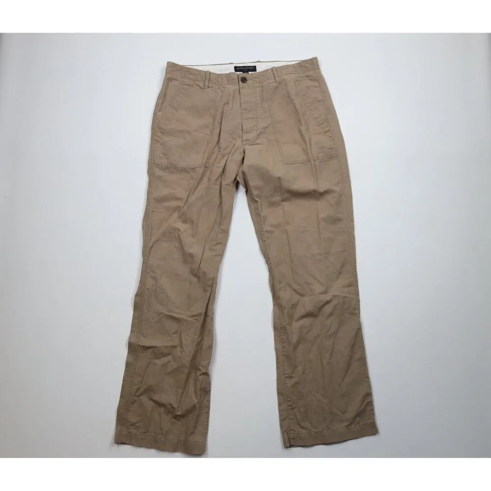 Vintage Banana Republic Mens 36x34 Faded Linen Blend Wide Leg Harem Pants Beige